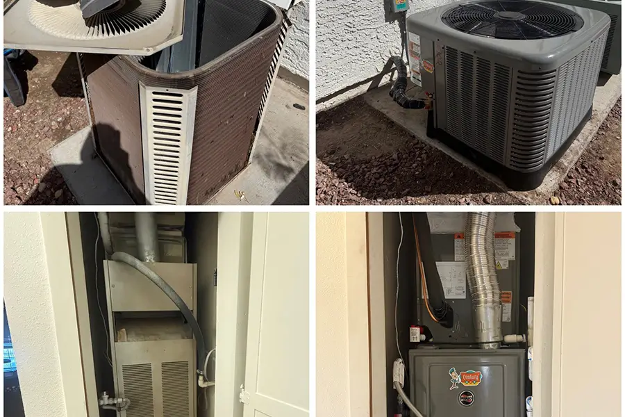 Old outdoor AC unit removed for new installation in Las Vegas
